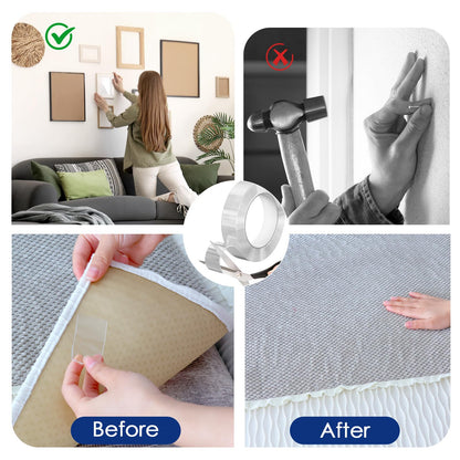 EFOK 10 Packs Double Sided Tape Heavy Duty, Nano Tape Mounting Tape Clear Multipurpose Strong Adhesive Tape for Home, Office, 1.2 in × 9.85 FT