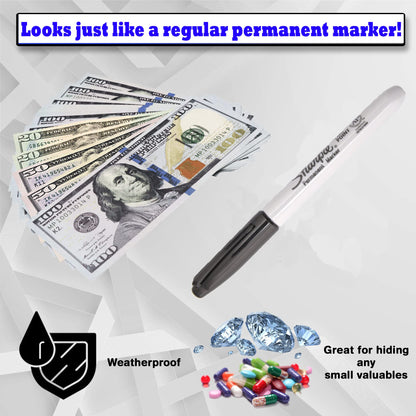 Fake Pen Diversion Safe Marker (4 Pack) - Realistic Pen Diversion Safe - Hidden Secret Compartment Decoy Permanent Marker - Hide And Store Money Waterproof Storage Cash Holder Container Lock