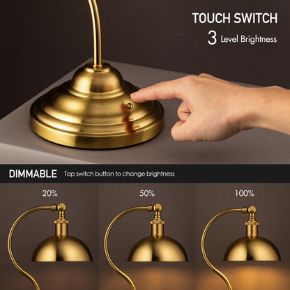 O'Bright Bankers - Cordless LED Table Lamp, Battery-Operated, Rechargeable, 3-Level Dimming, Universal USB-C Charging, 180° Swivel Head, Luxury Metal Shade, Antique Brass