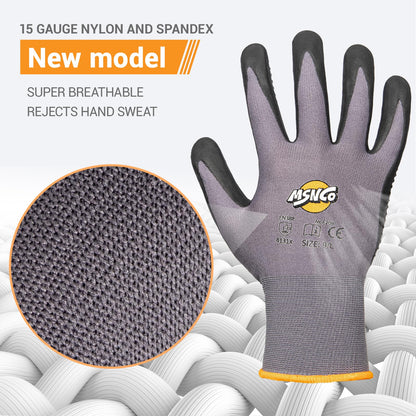 MSNCO Safety Work Gloves 6/12 Pairs Micro Foam Nitrile Coated Endurance Seamless Knit Nylon ，Wear-resistant mechanical gloves with raised dots L Bump