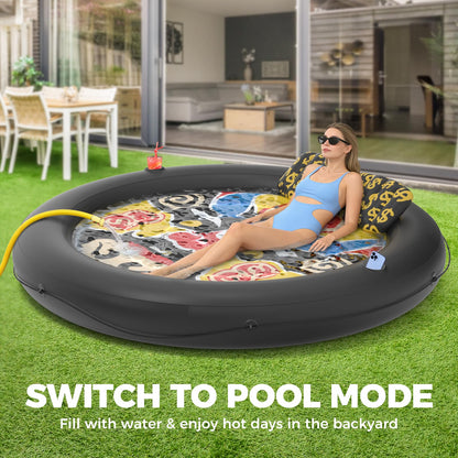 Sunikko X 73"x73" Inflatable Tanning Pool Floats Lounger Bed for Adults, Lucky Design XL Round Blow Up Pool Raft with Cup Holders, Pillow, 500lb, Sunbathing, Pool, Beach, Lake, Backyard Party