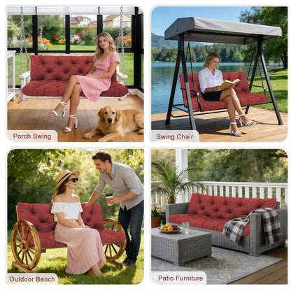 Porch Swing Cushions Outdoor 60 inch x 40 Waterproof Swing Cushions 3 Seater Replacement with Backrest & 8 Ties 5" Thick Bench Swing Cushions for Outdoor Furniture Patio(Wine red)
