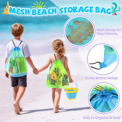 Beach Toys, Farm Theme Sand Toys for Kids Boys and Girls with 2 Truck, 2 Collapsible Bucket, Sand Castle Building Kit, Molds, Mesh Bag, Farm Animals, Tools, Indoor Outdoor Toys for Kids Ages 3-10