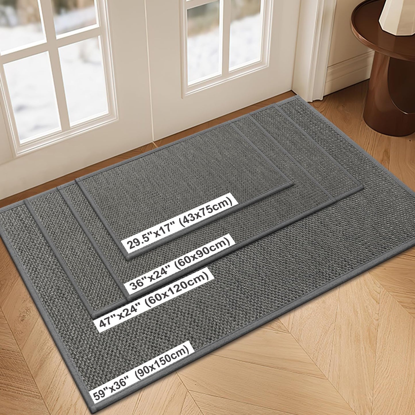 LEKEEPGO Door Mat 17"x29", Non Slip Door Mat Indoor Entrance, Rubber Backing Indoor Door mats Washable Absorbent Low-Profile Doormat Front Entryway Entry Resist Dirt Inside Door Mats, Grey