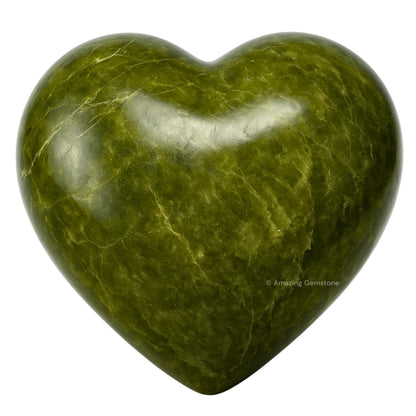 Vesuvianite Crystal Heart Palm Stone - Pocket Massage Worry Stone for Natural Body Chakra Balancing, Reiki Healing and Crystal Grid