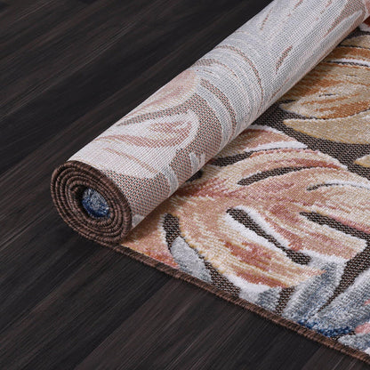 CAMILSON Indoor Outdoor Rug, Brown 7’10”x10’ Leaf Tropical Botanical Area Rugs for Indoor and Outdoor patios, Easy-Cleaning Non-Shedding Living Room, Garden and Kitchen Washable Outside Carpet (8x10)
