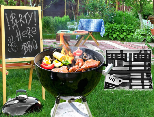 POLIGO 22PCS Heavy Duty BBQ Grill Accessories Set, Non-Slip Grill Tools for Outdoor Grill Set Stainless Steel Grill Utensils Set, Deluxe Grilling Tools Set in Aluminum Case Ideal Gifts for Men Silver