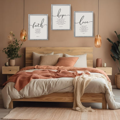 Houmury Set of 3 Framed Farmhouse Bible Verses Wall Decor Sign 11”x14” Christian Faith Scripture Wall Art for Home Living Room Bedroom Wall Decor (11"x14" Grey)