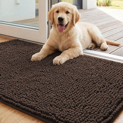 H.VERSAILTEX Dog Door Mat for Muddy Paws Absorbent Dirt Trapper Non Slip Quick Dry Washable Chenille Mats for Dogs Entry Rug for Indoor Outdoor (Chocolate, 20" x 32")