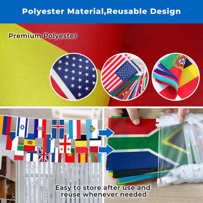 100 Country Flags Banner 82ft, Pre-Strung Reusable Polyester Flags of the World International Bunting for Classroom Decor, Party, Festival, Patio & Outdoor Events