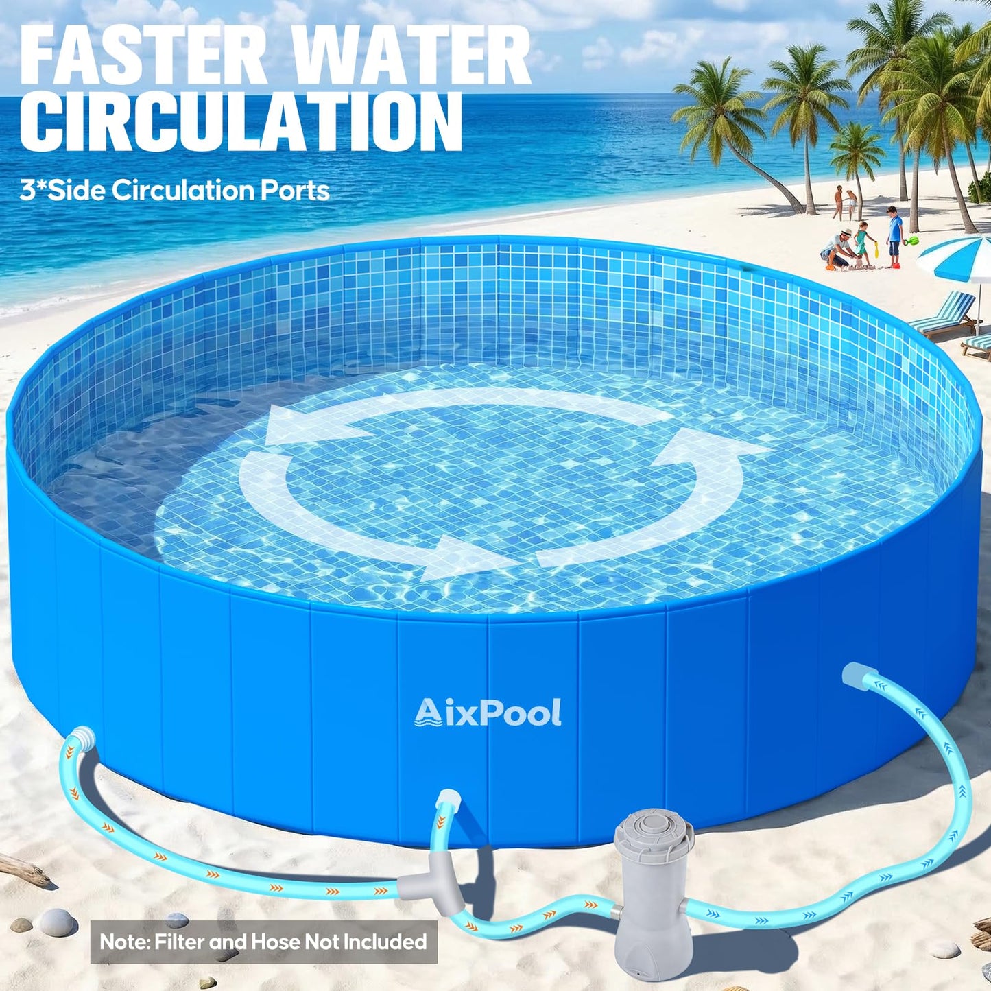 AixPool 2026 Large Foldable Pool,Non-Inflatable Pool for Adult,Foldable Swimming Pool,Plastic Kiddie Portable Pool,Collapsible Kid Pool for Backyard,Oversized Easy Setup Family Pool for Adult,7.5FT