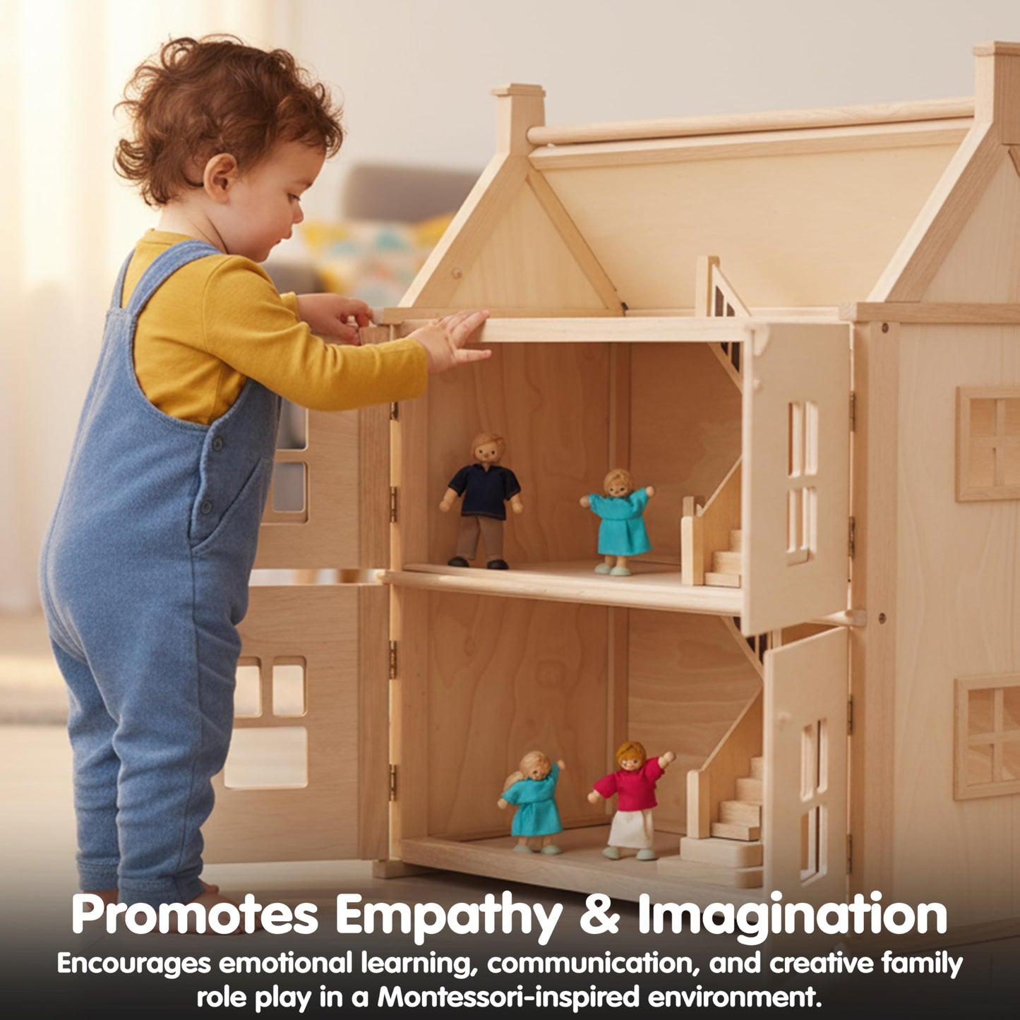 PlanToys® Family Wooden Dollhouse Figurine Set | 4 Poseable 1:12 Scale Mini Dolls (Parents & Kids) | Dollhouse Accessories for Pretend Play | Eco-Friendly Montessori Toy for Kids Ages 3+