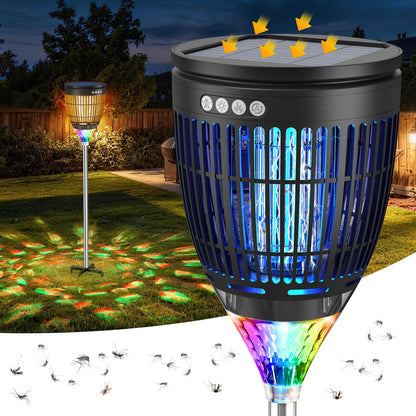 Solar Bug Zapper Outdoor, Jinyeda 4200V Mosquito Zapper with RGB Projector & Flame Lights, Cordless Mosquito Killer, USB Rechargeable Fly Insect Trap Waterproof Lighting Decor for Patio, Garden, Yard