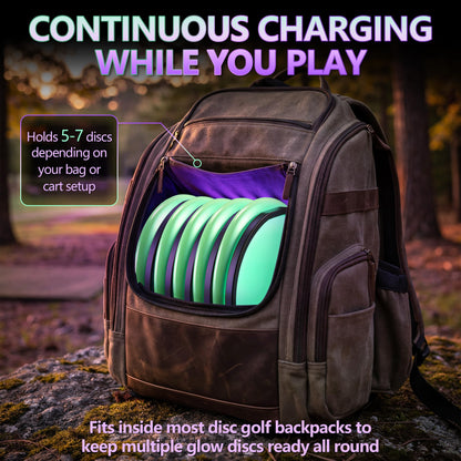 ElectricWise Spiral Disc Golf UV Charging Station, Fast Multi Disc Charging for Luminous Glow Discs, USB Powered Portable Night Play Accessory, Hands Free for Outdoor Practice & Tournaments