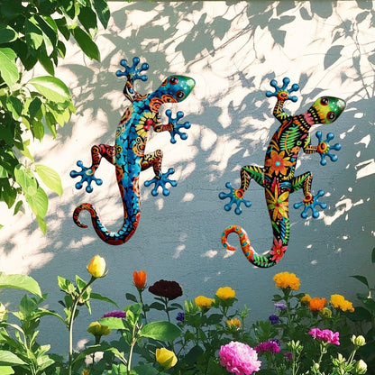 Ratuor Metal Gecko Wall Art Outdoor Fence Decor Lizards Wall Decoration 2 Pack Suitable for Hanging in Yard Livingroom Wall