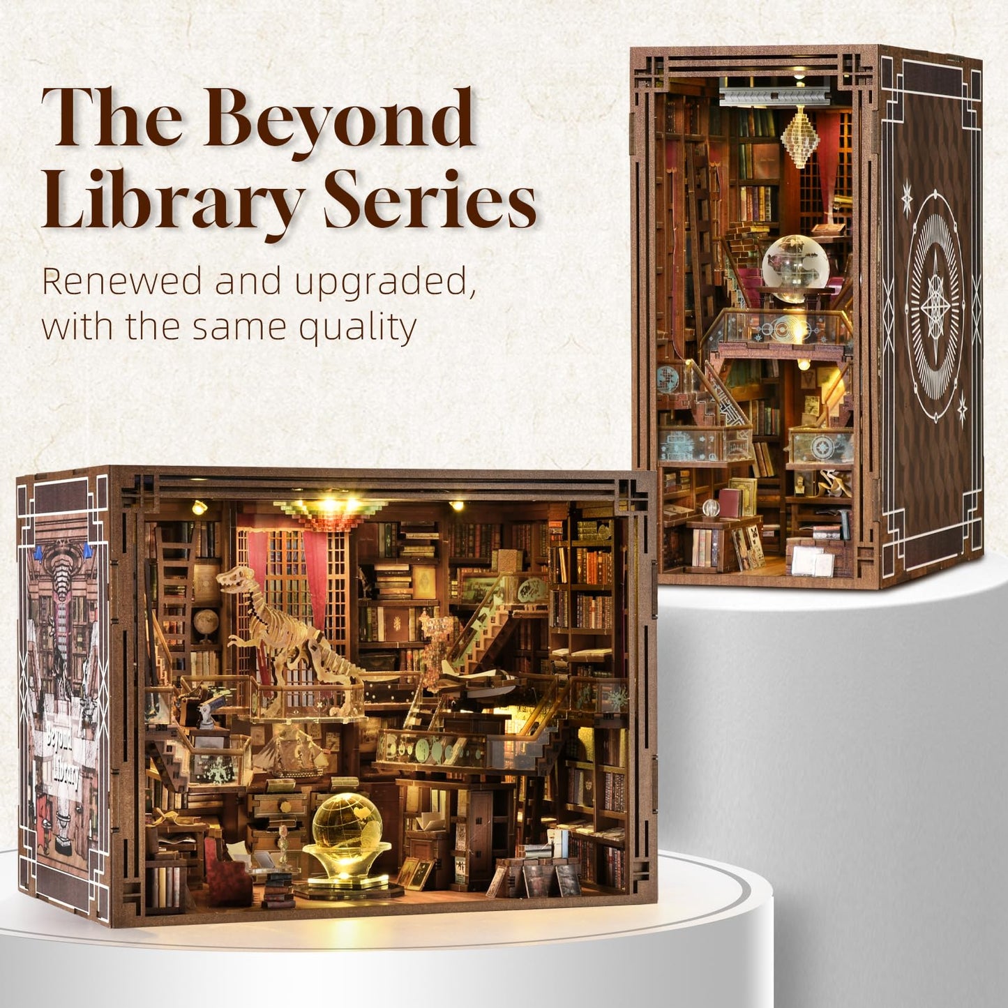 CCCDF DIY Book Nook Kit, Miniature Dollhouse Booknook Kit, 3D Wooden Puzzle Bookend Bookshelf Insert Decor with LED Light for Teens and Adults (Beyond Library Max)