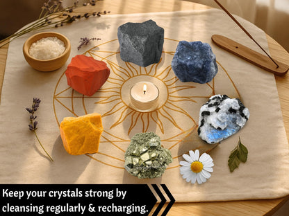 Amazing Gemstone Crystals for New Beginnings Manifestation, Set of 6 Rainbow Moonstone, Iolite, Red Jasper, Hematite, Yellow Jasper and Pyrite Healing Crystals and Stones