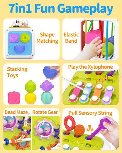 kecristv Montessori Toys for Toddler Girls Boys, Baby Sorter Learning Sensory Activity Cube, Toddler Girl Boy Easter Basket Stuffers Birthday Gifts, Baby Toys 18+ Months