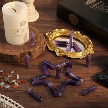 QINJIEJIE Amethyst 20 PCS Healing Crystals Stones Sets Wands Bulk Natural Pocket Purple Crystal Towers Assorted Pointed Reiki Gemstones Polished Energy Meditation Chakra Gifts for Women Men