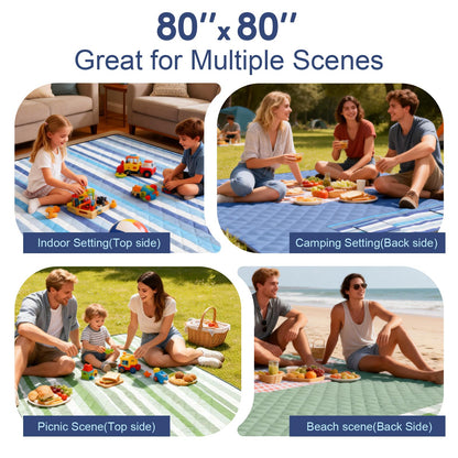 JACTUM 2 in 1 Tote Picnic Blanket Waterproof Outdoor Camping Mat,Large Capacity Beach Blanket 80''x80'' 7 Layers Easy to Foldable and Carry.