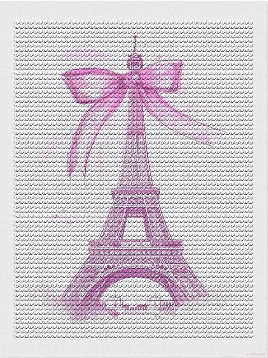 HMDIIMGE Pink Bow Bow at The Eiffel Tower Diamond Painting Art Kit for Adults DIY Diamond Art Painting for Beginners Full Drill Round Gem Art Painting for Crafts Home Wall Decor 12x16 Inch