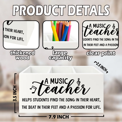 XPH Music Teacher Pen Pencil Holder Organizer for Desk, Music Teacher Gifts, Teachers Appreciation Gifts for Women Men Wooden Box Sign for Office Workplace Classroom Desk Tabletop Decorations