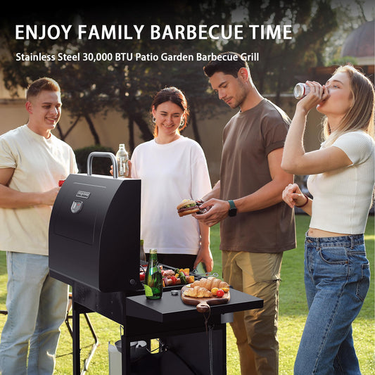 MASTER COOK 3 Burner BBQ Propane Gas Grill, 472 Sq. In. Cooking Area, 30,000 BTU Stainless Steel Barbecue Grill with Two Foldable Shelves for Outdoor Patio, Backyard