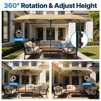Suteck 15x9 ft Patio Umbrella with Base Included, Double-Sided Rectangle Outdoor Large Umbrella with Crank Handle, UV & Fade Resistant Canopy for Poolside, Backyard, Deck and Market, Beige