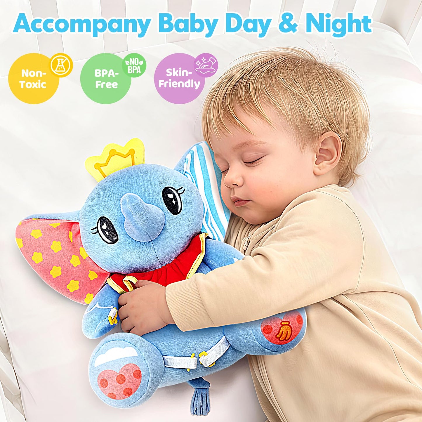 Hodurgyi Baby Toys 6-12 Months, Elephant Musical Plush with Lights, ABCs, Animal Sounds, Numbers, Infant Early Learning Toy,Christmas Birthday Gifts for 6+ Month Boys &Girls