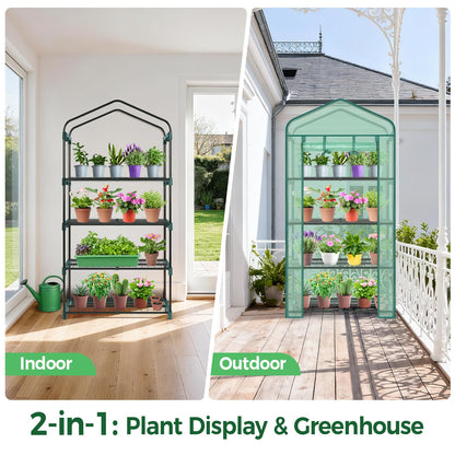 Ohuhu Mini Greenhouse for Indoor Outdoor, 27 x 19 x 62-Inch Small Plant Green House 4-Tier Rack Stand Portable Greenhouses with Durable PE Cover for Seedling, Ideal Gardening Gifts for Women Men