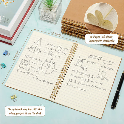 PerKoop 100 Pack Spiral Notebook 8.3 x 5.5 Inch College Ruled Notebook Bulk A5 Wide Ruled Journals Bulk 1 Subject 50 Sheets Thick Diary Notebooks for School, Office Business, Home Use(Kraft Brown)