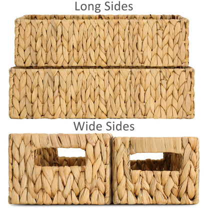 Graciadeco Nesting Small Wicker Basket, Water Hyacinth Toilet Paper Baskets Bathroom Organizer Woven Long Narrow Baskets for Organizing Pantry Bathroom Toilet Tank, 2 Pack