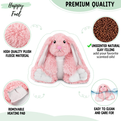 Bunny Microwavable Stuffed Animal – 1.5 lb Unscented Heating Pad Plush, Soft Cozy Bunny Toy for Relaxation and Comfort, Gift for Women, Girls, Adults & Kids by Happy Fuel, Pink