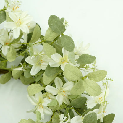 WreathDream 18'' Spring Wreath Summer Wreath for Front Door with Green Eucalyptus Leaves and White Cherry Blossoms for Home Outdoor Farmhouse Porch Wall Decoration, White Gift Box Included