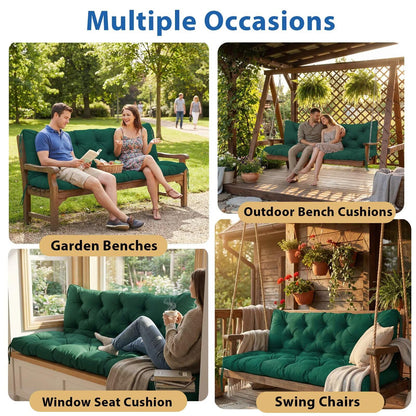 HZODJBH Waterproof Porch Swing Cushion Replacement, Thick 2–3 Seat Swing Seat Cushion with Backrest & Ties, Outdoor Bench Cushion for Patio Garden Porch Furniture (Dark Green, 60 x 40in)