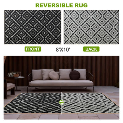 YONILE 8x10 ft Outdoor Rug Waterproof for Patio with LED Light,Large Outdoor Plastic Straw Rug,Reversible Plastic Area Rugs Mat Outside Carpet for RV, Deck, Porch, Picnic, Beach, Balcony