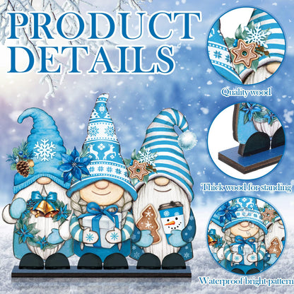 Wenqik 6 Pcs Winter Wooden Table Decorations Blue Wood Tabletop Sign Centerpiece Rustic Winter Snowflake Snowman Gnomes Decorations for Office Desk Farmhouse Home Kitchen Shelves Decorative