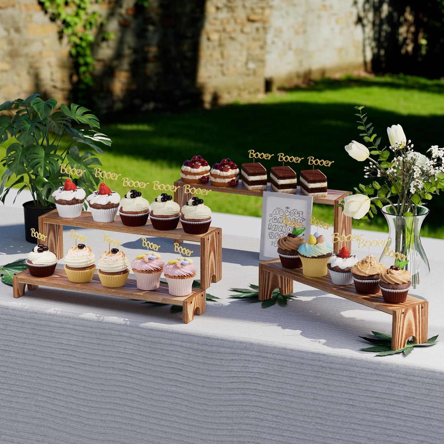 14 Inch Large Wooden Tiered Riser Display Stands, 2 Set Stackable Wooden Cupcake Stand Dessert Table Display Set,Tiered Shelf Organizer,Display Stands Shelf,Vendor Booth Display Items for Vendor Events