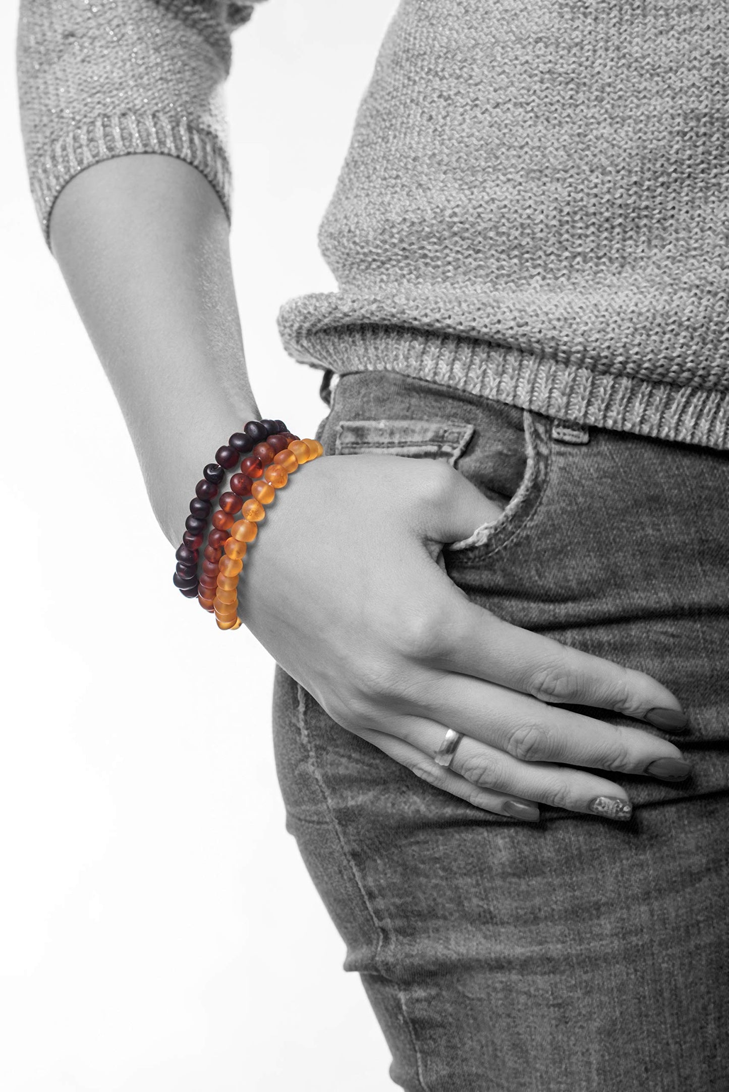 AMBERAGE Natural Baltic Amber Bracelet for Adults (Women/Men) - Hand Made from Raw-Unpolished/Certified Baltic Amber Beads(6 Colors) (7, Raw-Unpolished Rainbow)