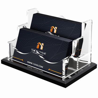 PARTSPOWER Acrylic Business Card Holder for Desk, Horizontal Clear Business Name Card Display, Solid Black Acrylic Base, Desktop Accessory Business Name Card Organizers (2-Slot)