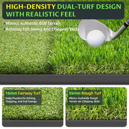 Bltend Dual-Turf Golf Mat: 5x4ft 31MM Thickened Heavy-Duty Golf Hitting Mats Practice Outdoor/Indoor, Artificial Turf Training Matt with 9 Balls, 8 Tees for Driving, Chipping, Swing