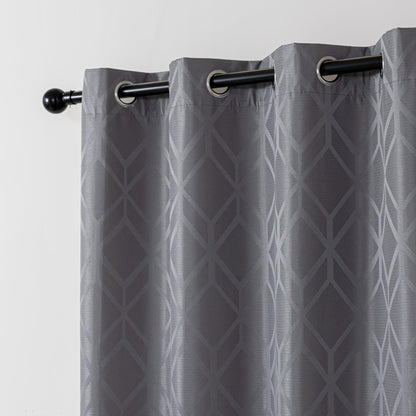 Amazon Basics Jacquard 2-Piece 100% Blackout Curtains, Living Room and Bedroom Drapes, Thermal Insulated Window Treatment, 52"x84", Grey