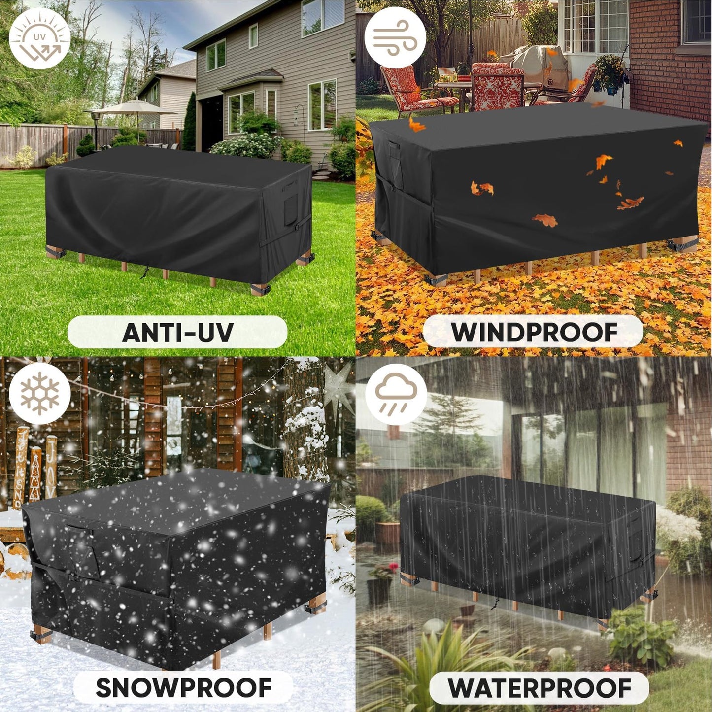 BALEINE Patio Furniture Covers, Outdoor Furniture Covers Waterproof, Heavy Duty Oxford Patio Table Cover for Outdoor Table, Chair, Sofa, Desk (Black, 108"L x 82"W x 28"H)