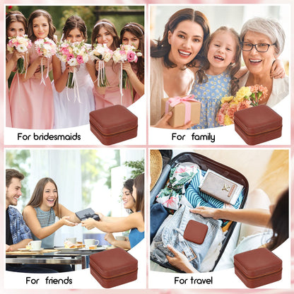 Taiyin 12 Pcs Travel Jewelry Case, Valentines Day Gifts for Her- Small Jewelry Organizer Box Bridesmaid Gifts for Women Girls (Brown)