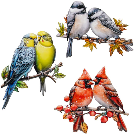 YOADEHOA 3Pcs Metal Wall Art Decor Birds on Branch, 3D Colorful Bird Outdoor Hanging Wall Art Patio Fence Decorations, Hummingbird Wall Sculptures for Indoor Outdoor Garden Garden (Birds B)