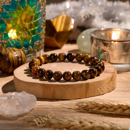 Bivei Tiger Eye - Confidence - 8mm Beaded Bracelets for Women Handmade Semi Precious Natural Stone Stretch Elastic Jewelry Yoga Protection Gifts