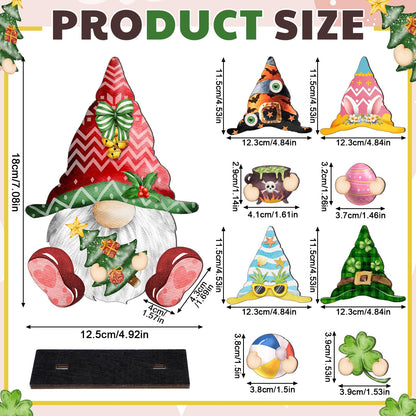 Blulu 34 Pcs Interchangeable Wooden Gnome Decor Summer 4th of July Patriotic Gnomes Welcome Sign Holiday Seasonal Tiered Tray Decor with Magnet Pieces for Gifts Decorations (Vivid)