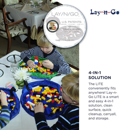 Lay-n-Go Layflat Portable Drawstring Cinch Storage Toy & Mini Figures Organizer & Play Mat, Mesh Pockets, Home & Travel, Kids & Toddlers Playdates, 2 Straps for Backpack, Durable, Machine Washable