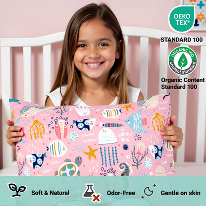 ZPECC Toddler Pillow with Pillowcase - 13x18 Organic Cotton Hypoallergenic Kids Pillow, Baby Essentials for Travel Crib Daycare Stroller (Intended for Age 2 and up) Ocean