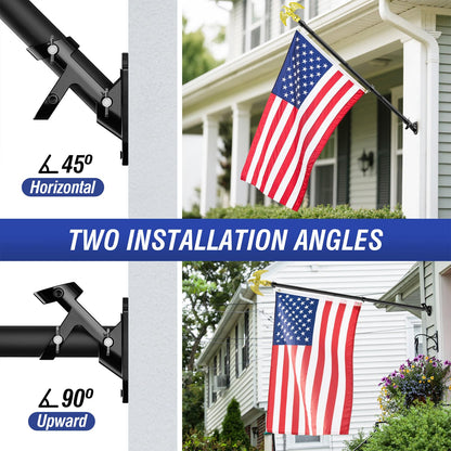 Flag Pole for Outside House, Outdoor Black Heavy Duty Porch 6 FT Flag Pole Kit, for Residential or Commerical, Tangle Free Flagpole (Include American 3 X 5 Flag, Wall Mount Holder, Eagle Shaped Head)